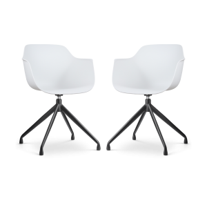 Nolon Nola-Puk Draaibare Eetkamerstoelen Wit – Zwart Onderstel – 2x Nolon Nola-Puk Draaibare Eetkamerstoelen Wit – Zwart Onderstel – 2x