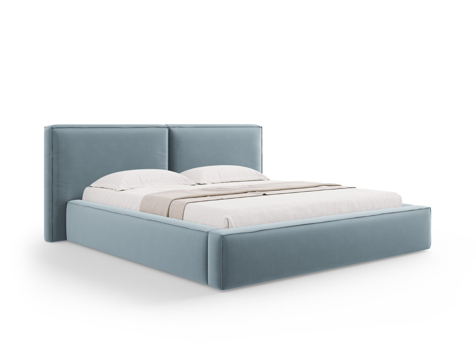 Micadoni Opbergbed met hoofdeinde Jodie 180x200cm, flueel, lichtblauw