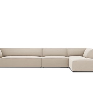 Micadoni rechter hoekbank Ruby 5-zits, flueel, beige – 180x366x69cm Micadoni rechter hoekbank Ruby 5-zits, flueel, beige – 180x366x69cm