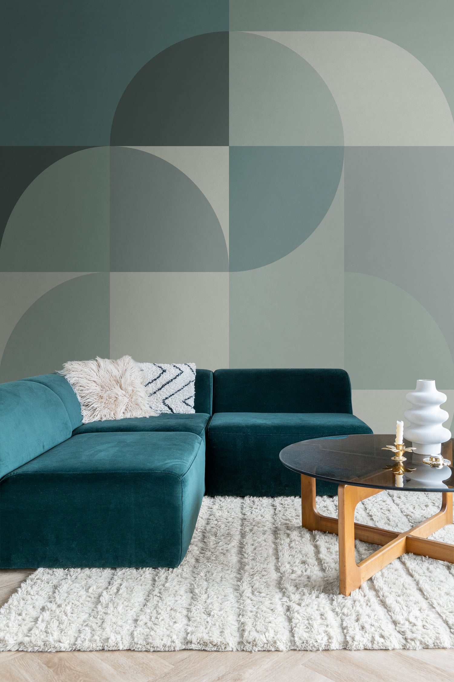 Origin Wallcoverings fotobehang cirkels in Bauhaus stijl vergrijsd tur