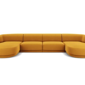 Micadoni Panoramische bank Miley 5-zits, flueel, geel – 156x330x70cm Micadoni Panoramische bank Miley 5-zits, flueel, geel – 156x330x70cm