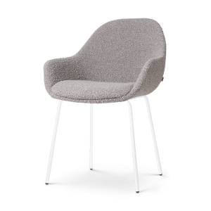 Nolon Nora-Mae Eetkamerstoel Bouclé Taupe – Armleuning – Witte Poten