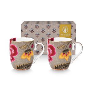Pip Studio Mokken – Blooming Tales – Khaki – 200ml – Set van 2 Pip Studio Mokken – Blooming Tales – Khaki – 200ml – Set van 2