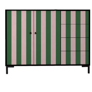 Laag dressoir van MDF met verticaal streeppatroon in groen- en rozetin