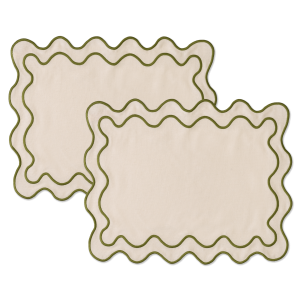 Kulu Club placemats Wavy – linnenmix – beige/groen – set van 2 Kulu Club placemats Wavy – linnenmix – beige/groen – set van 2
