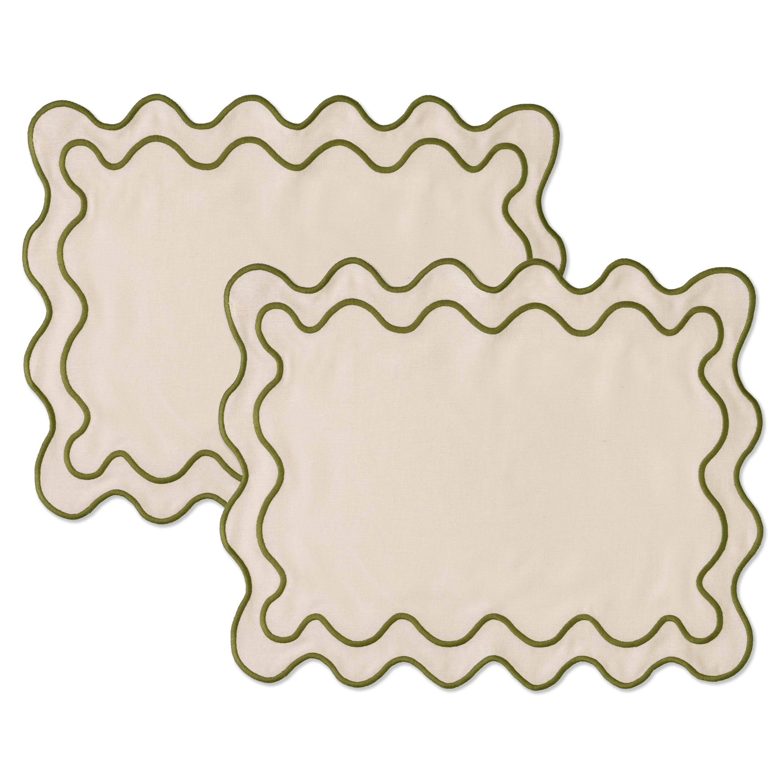 Kulu Club placemats Wavy - linnenmix - beige/groen - set van 2