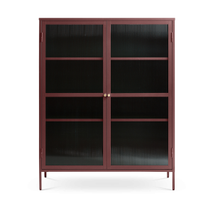 Olivine Katja Metalen Vitrinekast met Ribglas – B 111 cm – Rood Olivine Katja Metalen Vitrinekast met Ribglas – B 111 cm – Rood