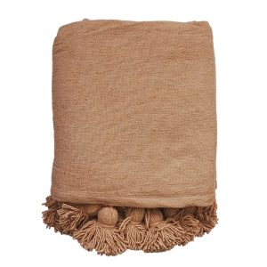 NOA MAY Plaid Pom Pom – camel – 175 x 255 cm NOA MAY Plaid Pom Pom – camel – 175 x 255 cm