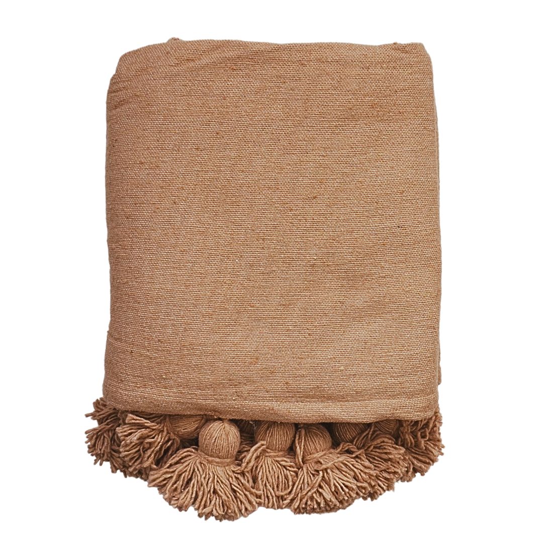 NOA MAY Plaid Pom Pom - camel - 230 x 260 cm