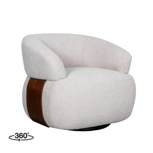 LABEL51 Fauteuil Valenza – Naturel/Walnoot Bouclé – Draaibaar LABEL51 Fauteuil Valenza – Naturel/Walnoot Bouclé – Draaibaar
