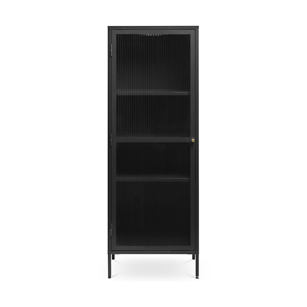 Olivine Katja Smalle Metalen Vitrinekast met Ribglas - B 58 cm - Zwart
