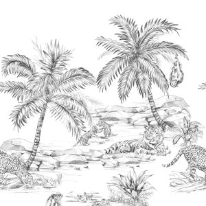 Origin Wallcoverings fotobehang safari pentekening zwart wit – 250 x 2 Origin Wallcoverings fotobehang safari pentekening zwart wit – 250 x 2
