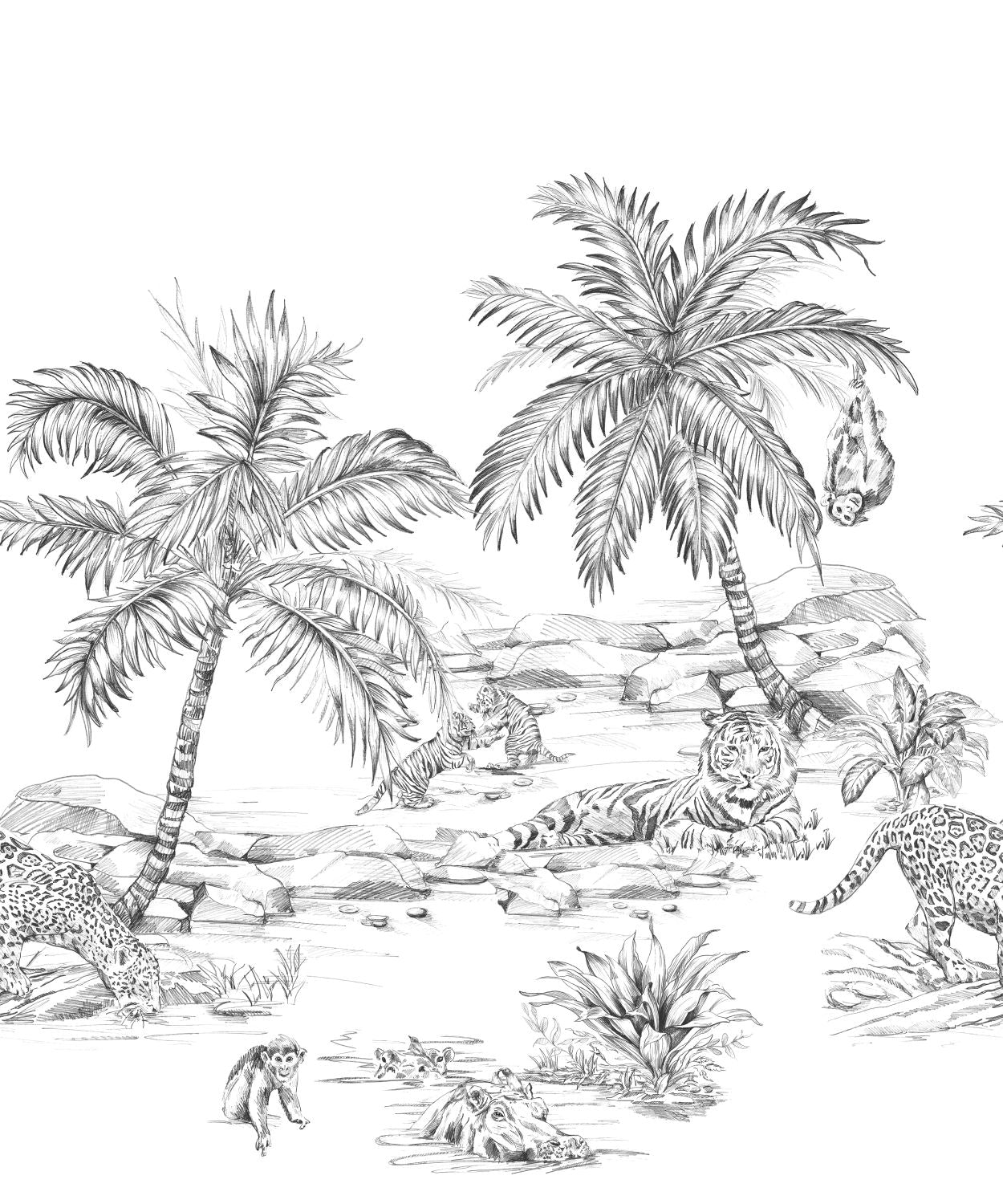 Origin Wallcoverings fotobehang safari pentekening zwart wit - 250 x 2