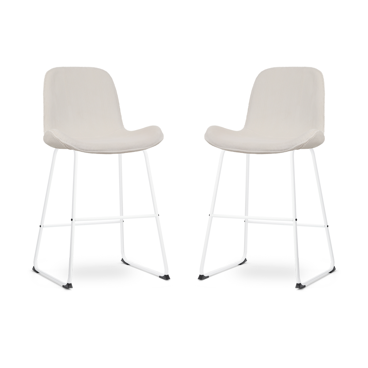Nolon Nino-Fé Barkrukken Set van 2 - Ribstof Crème - Wit - 65 cm