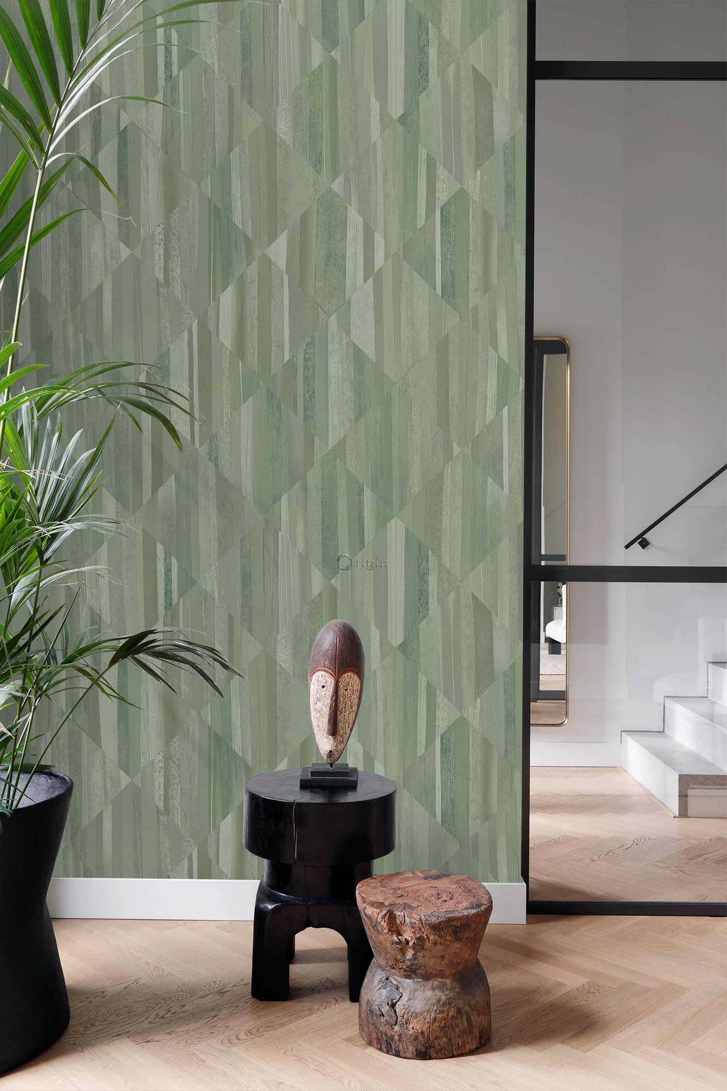 Origin Wallcoverings fotobehang 3D-houtmotief vergrijsd groen - 150 x