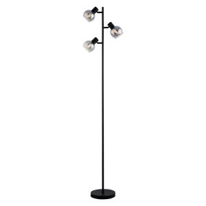 Lighto – Art deco vloerlamp zwart met smoke glas 3-lichts – Juna Lighto – Art deco vloerlamp zwart met smoke glas 3-lichts – Juna