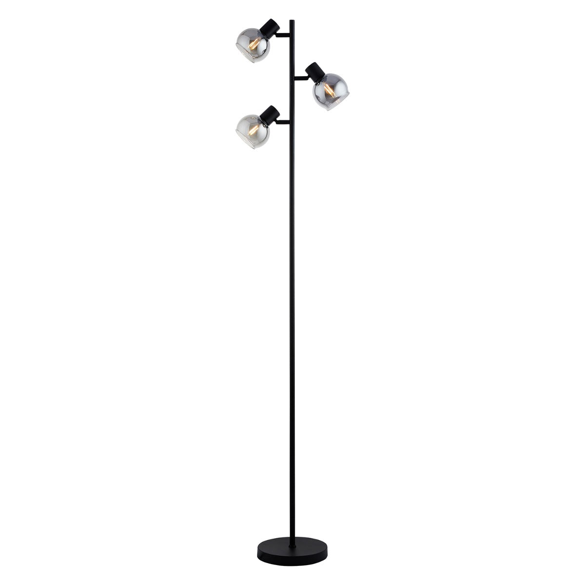 Lighto - Art deco vloerlamp zwart met smoke glas 3-lichts - Juna