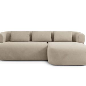 Micadoni rechter hoekbank Jenny 5-zits, flueel beige – 145x225x73cm Micadoni rechter hoekbank Jenny 5-zits, flueel beige – 145x225x73cm