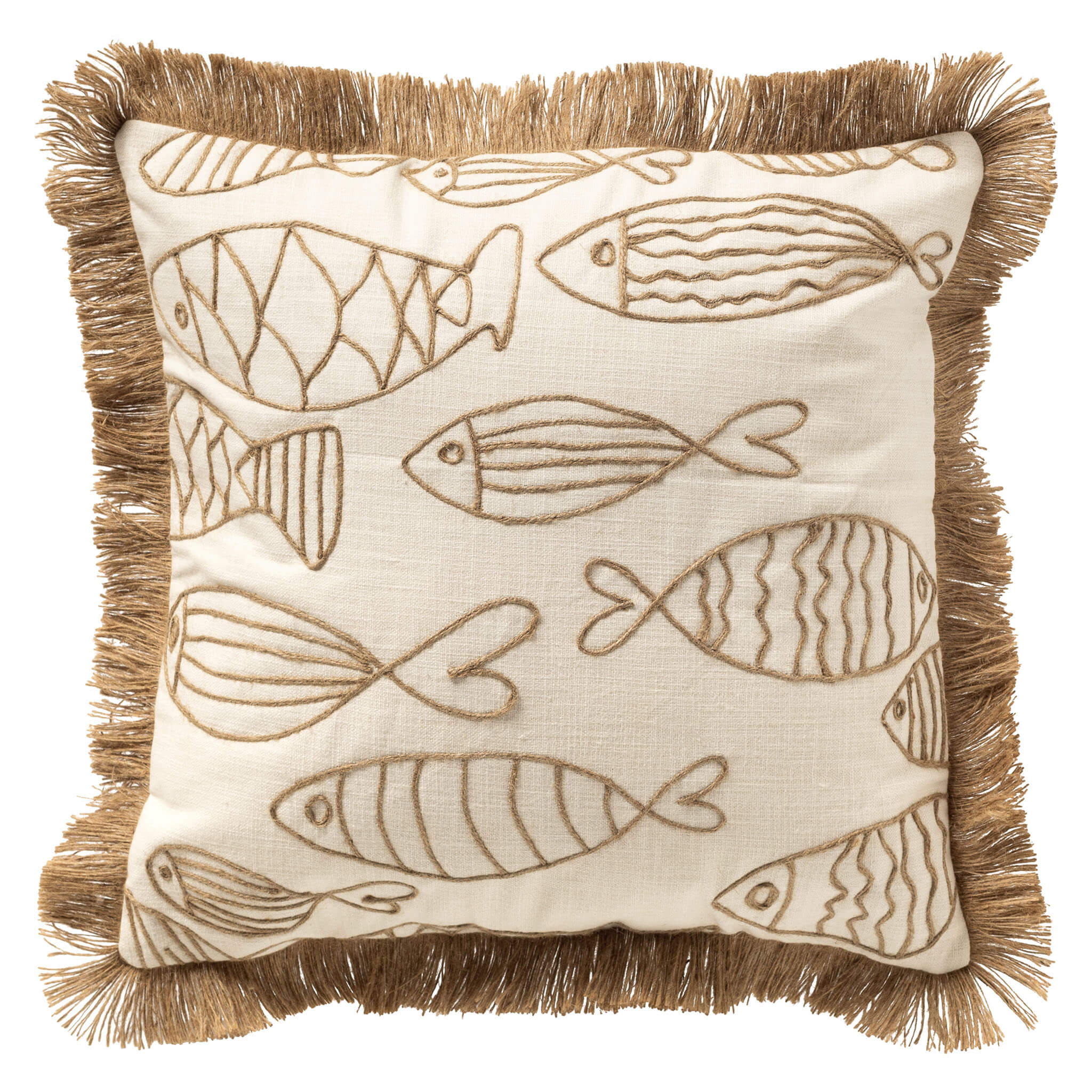 NEMO - sierkussen 45x45 cm - gerecycled - jute franjes - Snow White -
