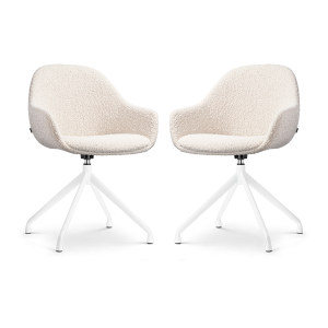 Nolon Nola-Mae Draaibare Eetkamerstoelen Bouclé Beige – Wit – 2x Nolon Nola-Mae Draaibare Eetkamerstoelen Bouclé Beige – Wit – 2x