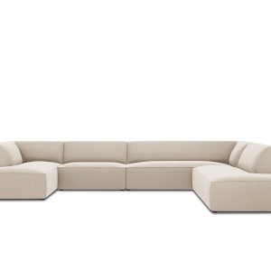 Micadoni Panoramische hoekbank rechts Ruby 7-zits, flueel, beige – 273