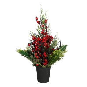 Mica Decorations Ceder Kunstkerstboom in Pot – H45 x Ø18 cm – Rood, Gr Mica Decorations Ceder Kunstkerstboom in Pot – H45 x Ø18 cm – Rood, Gr