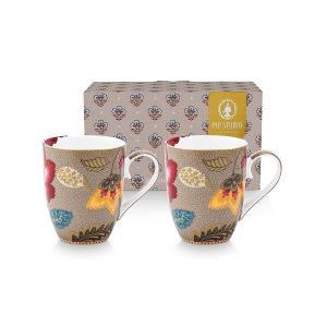 Pip Studio Mokken – Blooming Tales – Khaki – 365ml – Set van 2 Pip Studio Mokken – Blooming Tales – Khaki – 365ml – Set van 2