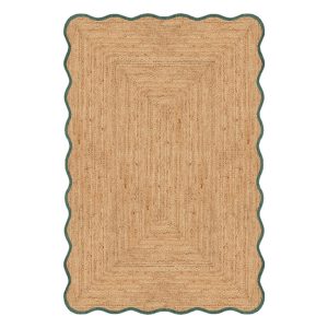 Mrcarpet jute vloerkleed Scallop – wafelstructuur – naturel/groen – 16 Mrcarpet jute vloerkleed Scallop – wafelstructuur – naturel/groen – 16