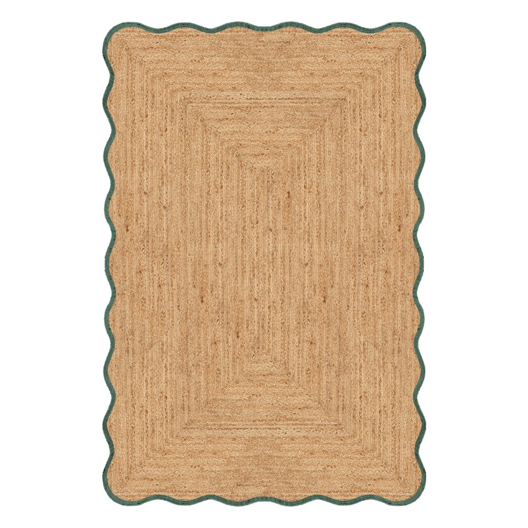 Mrcarpet jute vloerkleed Scallop - wafelstructuur - naturel/groen - 20