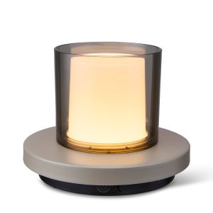 Lighto | Tafellamp grijs met rookglas solar voor buiten | Dimbaar | Op Lighto | Tafellamp grijs met rookglas solar voor buiten | Dimbaar | Op