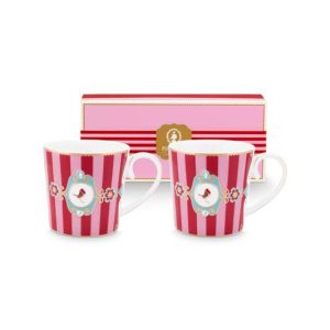 Pip Studio Mokken – Love Birds Medallion – Rood Gestreept – 190ml – Se