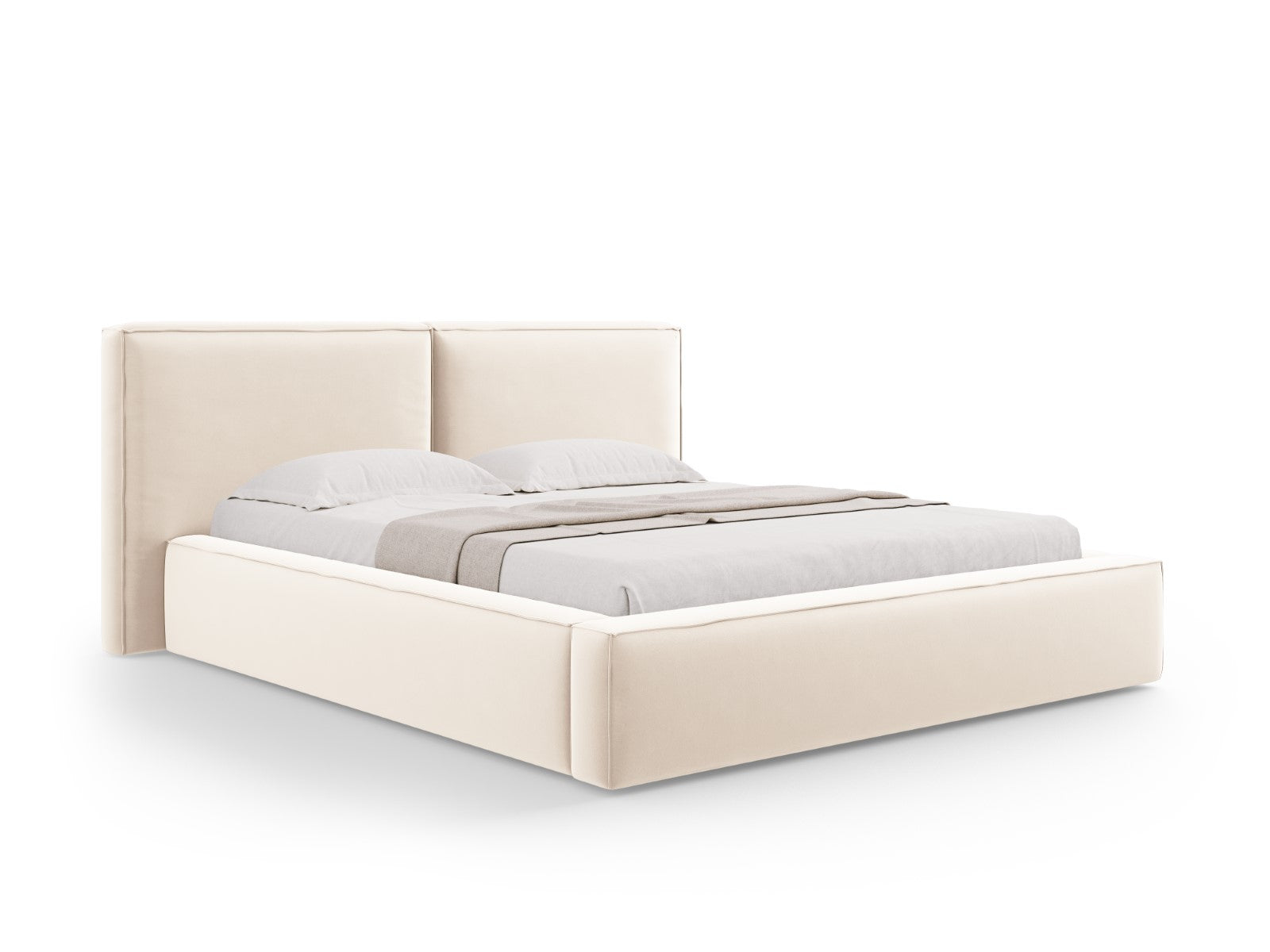 Micadoni Opbergbed met hoofdeinde Jodie 160x200cm, flueel, lichtbeige