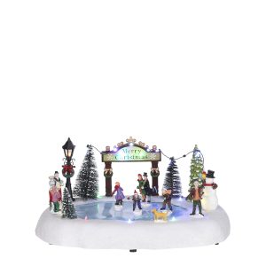 LuVille Kerstdorp Miniatuur Schaatsen op de Vijver – L32 x B25 x H15 c LuVille Kerstdorp Miniatuur Schaatsen op de Vijver – L32 x B25 x H15 c
