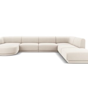 Micadoni Panoramische hoekbank rechts Miley 6-zits, flueel, lichtbeige