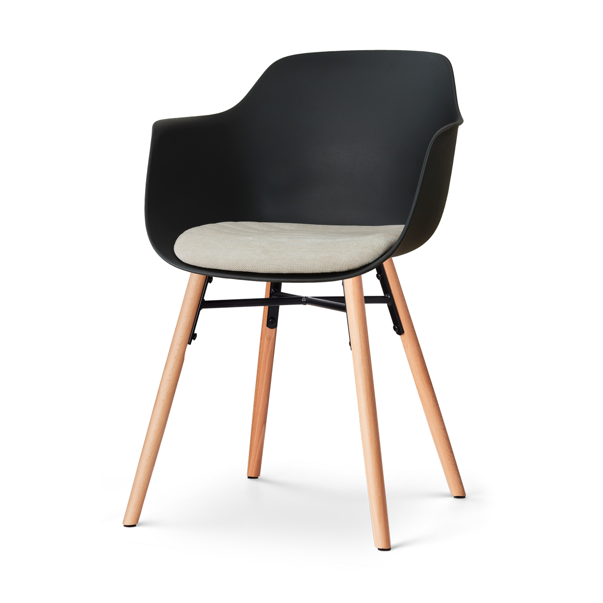 Nolon Nena-Liz Eetkamerstoel Zwart met Naturelbeige Zitkussen Houten P