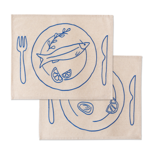 Kulu Club placemats – bord met vis/oesters – linnenmix – set van 2 Kulu Club placemats – bord met vis/oesters – linnenmix – set van 2
