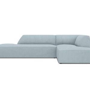 Micadoni rechter hoekbank Ruby 4-zits, ribfluwelen, lichtblauw – 180×2