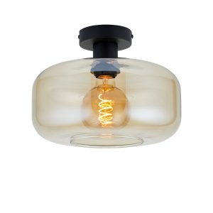 Lighto – Art deco plafondlamp zwart met amber glas – Velo Lighto – Art deco plafondlamp zwart met amber glas – Velo
