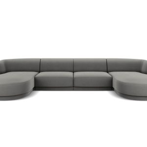 Micadoni Panoramische bank Miley 5-zits, flueel, lichtgrijs – 156x330x Micadoni Panoramische bank Miley 5-zits, flueel, lichtgrijs – 156x330x