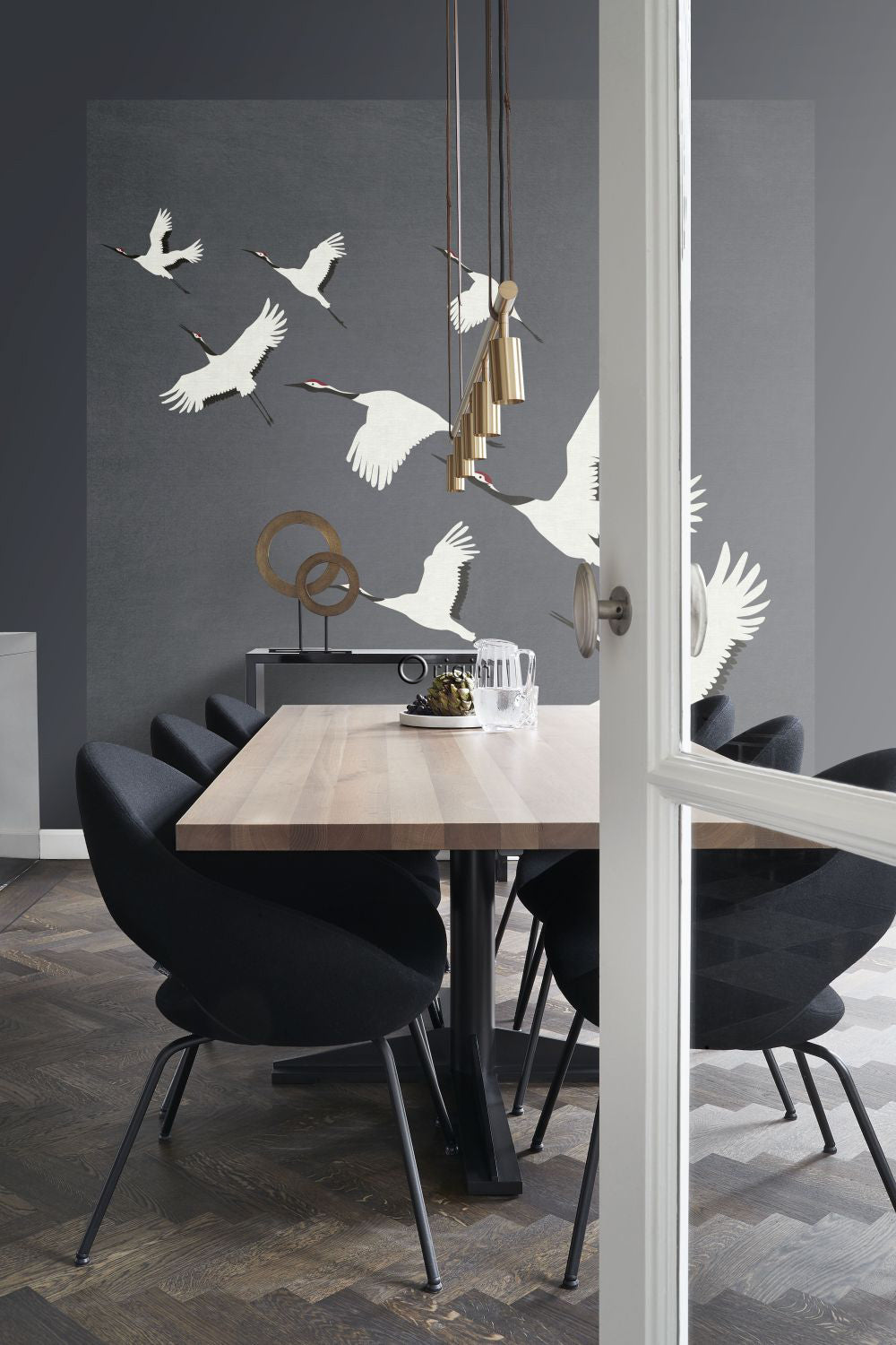 Origin Wallcoverings fotobehang kraanvogels donkergrijs - 300 x 300 cm