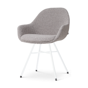 Nolon Noa-Mae Eetkamerstoel Bouclé Taupe – Armleuning – Witte Poten Nolon Noa-Mae Eetkamerstoel Bouclé Taupe – Armleuning – Witte Poten