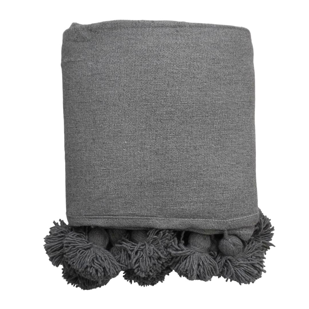 NOA MAY Plaid Pom Pom - grijs - 230 x 260 cm