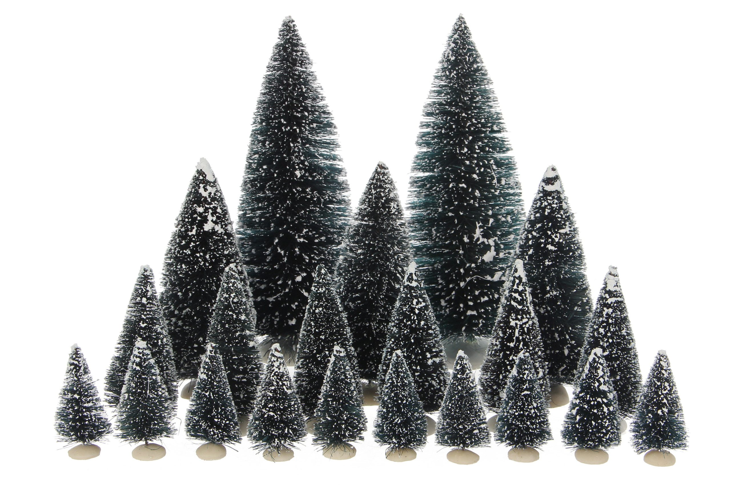 LuVille Kerstdorp Miniatuur Bristle Bomen - 21 Stuks - H22 x Ø8 cm