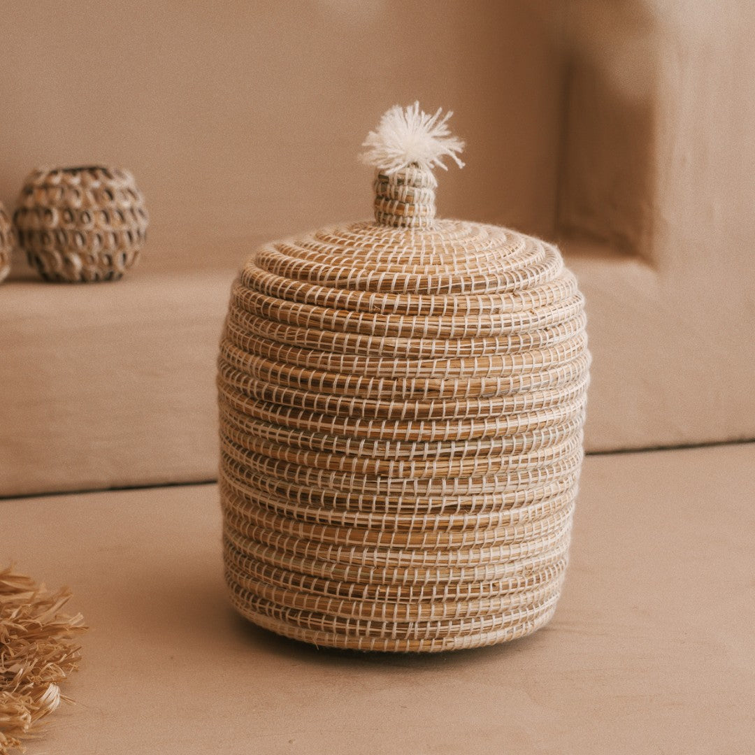 NOA MAY Mandje Aura- naturel - zeegras/katoen - Ø 16 x h 23 cm
