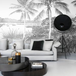 Origin Wallcoverings fotobehang landschap met palmen zwart wit – 418.5 Origin Wallcoverings fotobehang landschap met palmen zwart wit – 418.5