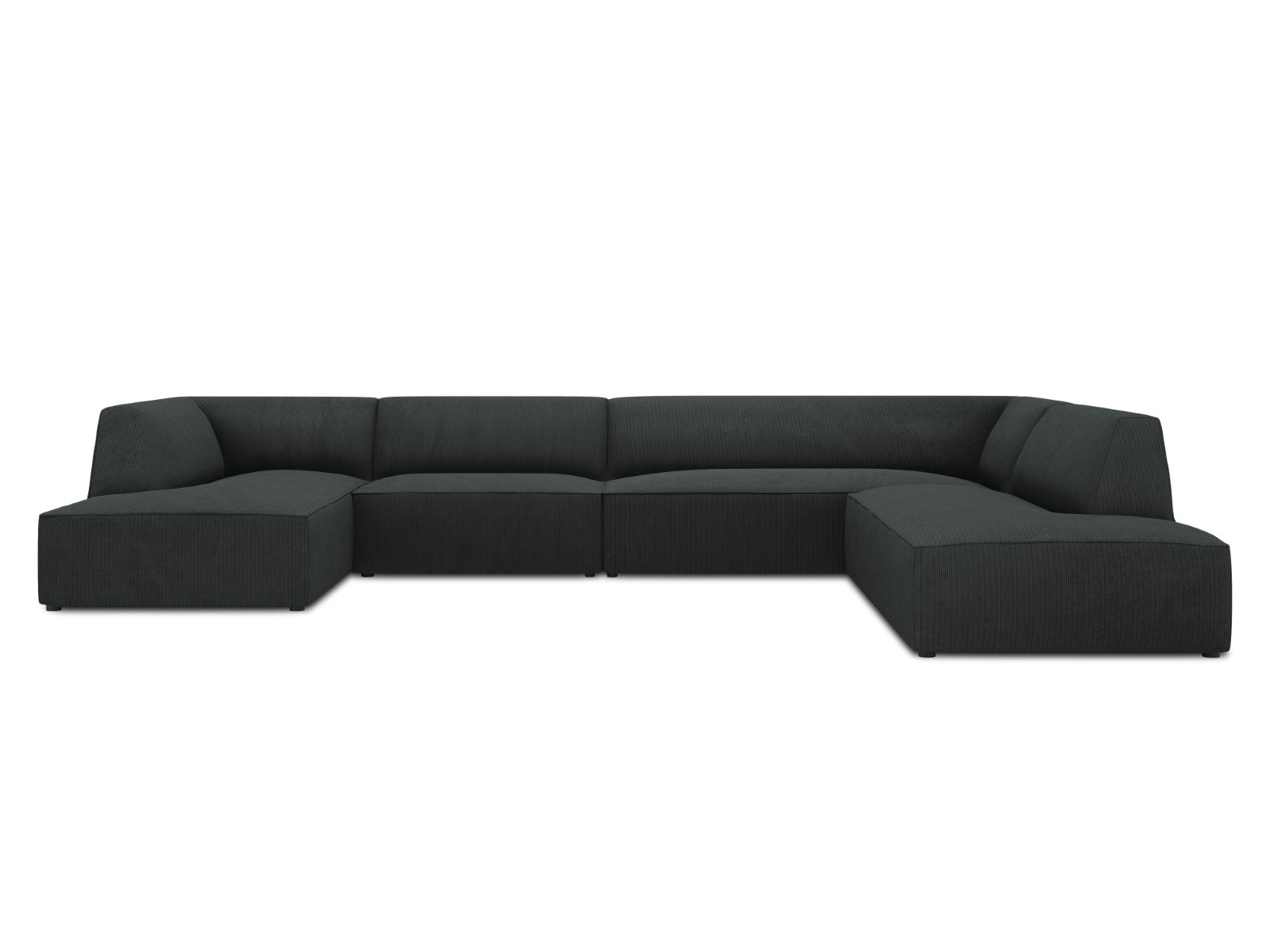 Micadoni Panoramische hoekbank rechts Ruby 7-zits, ribfluwelen, zwart