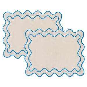 Kulu Club placemats Wavy – linnenmix – beige/blauw – set van 2 Kulu Club placemats Wavy – linnenmix – beige/blauw – set van 2