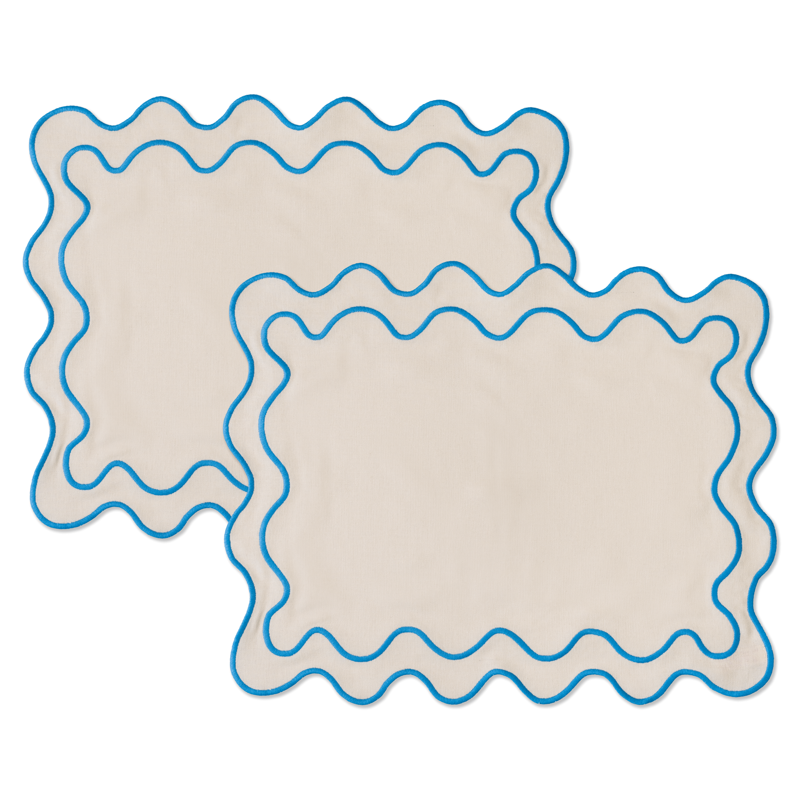 Kulu Club placemats Wavy - linnenmix - beige/blauw - set van 2