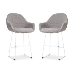 Nolon Nino-Mae Barkrukken Set van 2 – Bouclé Taupe – Wit – 65 cm