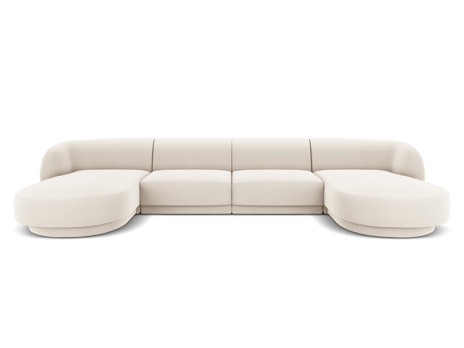Micadoni Panoramische bank Miley 5-zits, flueel, lichtbeige - 156x330x